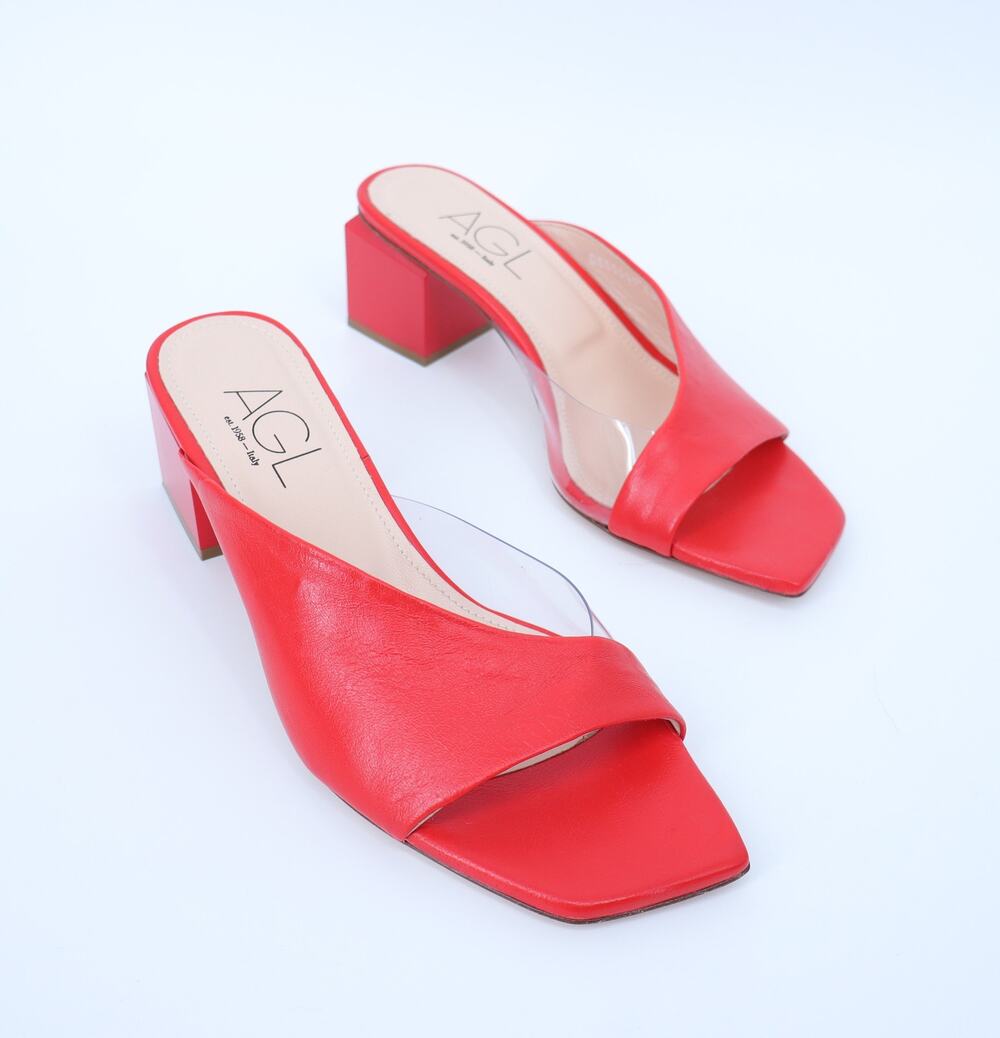 AGL Angie Leather Slide Red Heeled Sandals Art To Wear Women's 38/US 8